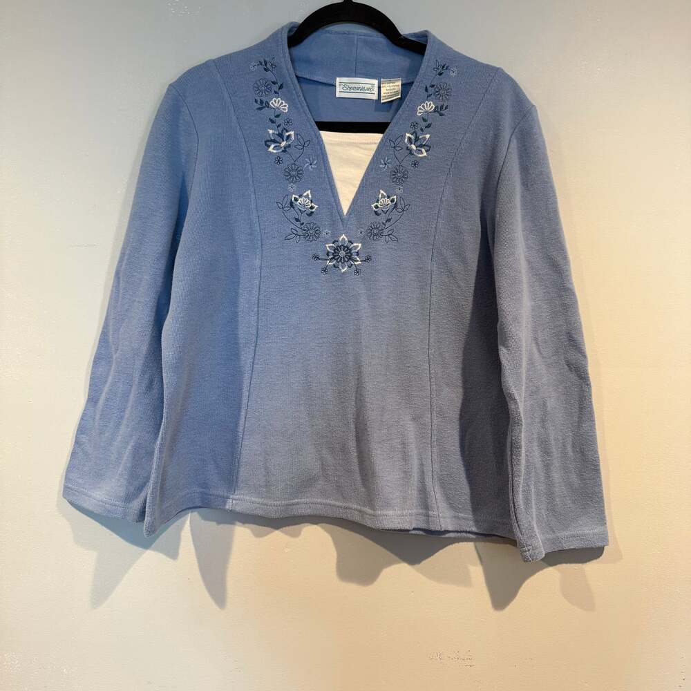 Shenanigans Blue Embroidered Long Sleeve Top Women’s Large